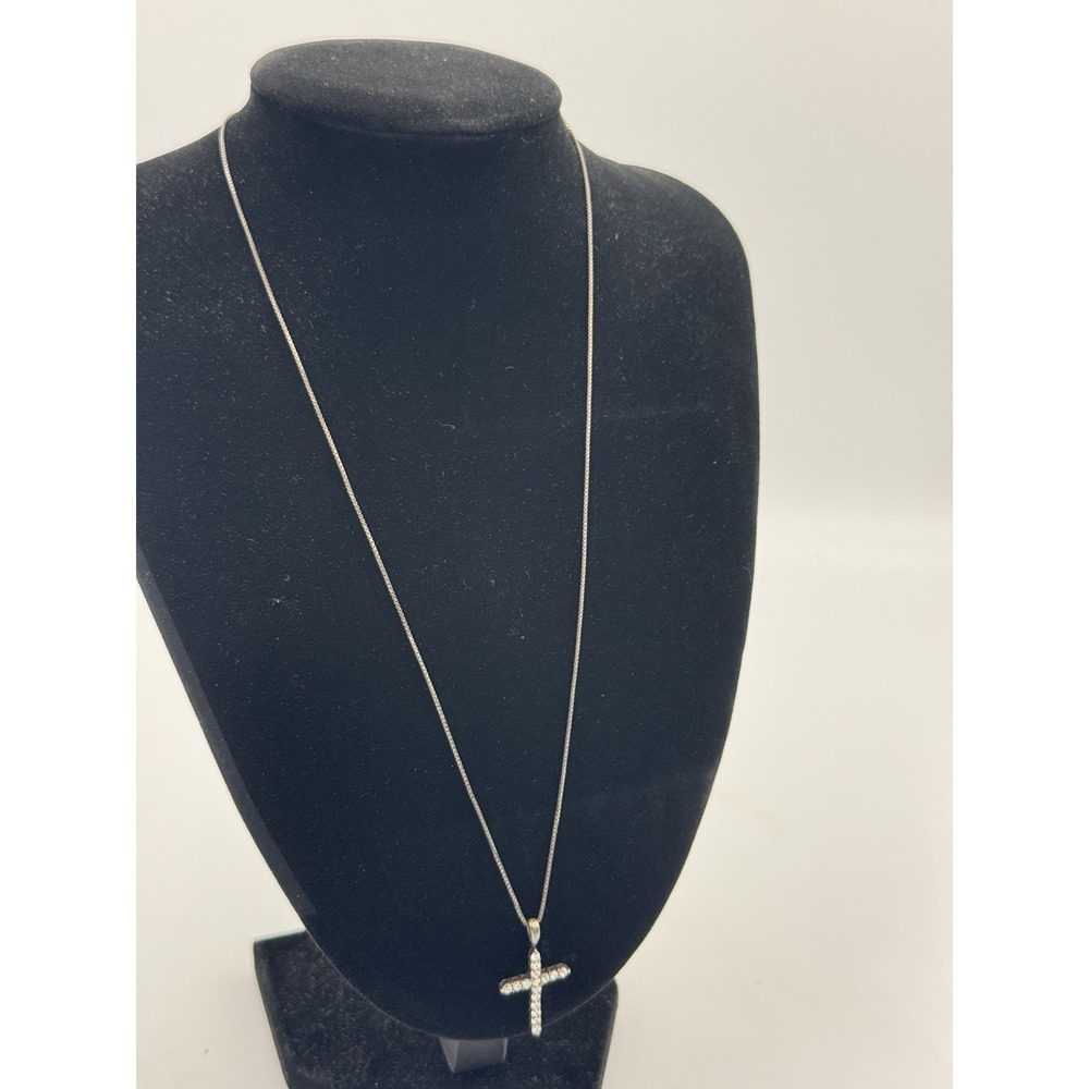 Black Tone Necklace With Faux Diamond Cross Pendant